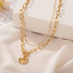 image-European and American new double-layer necklace long punk chain pearl short necklace aliexpress wish explosion clavicle chain female