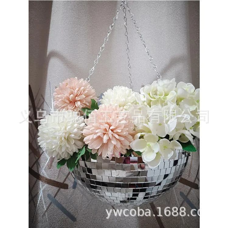 image-2021 Cross-border New Disco Mirror Ball Flower Pot, Spherical Hanging Pot, Gardening Creative Hanging Basket, Factory Outlet