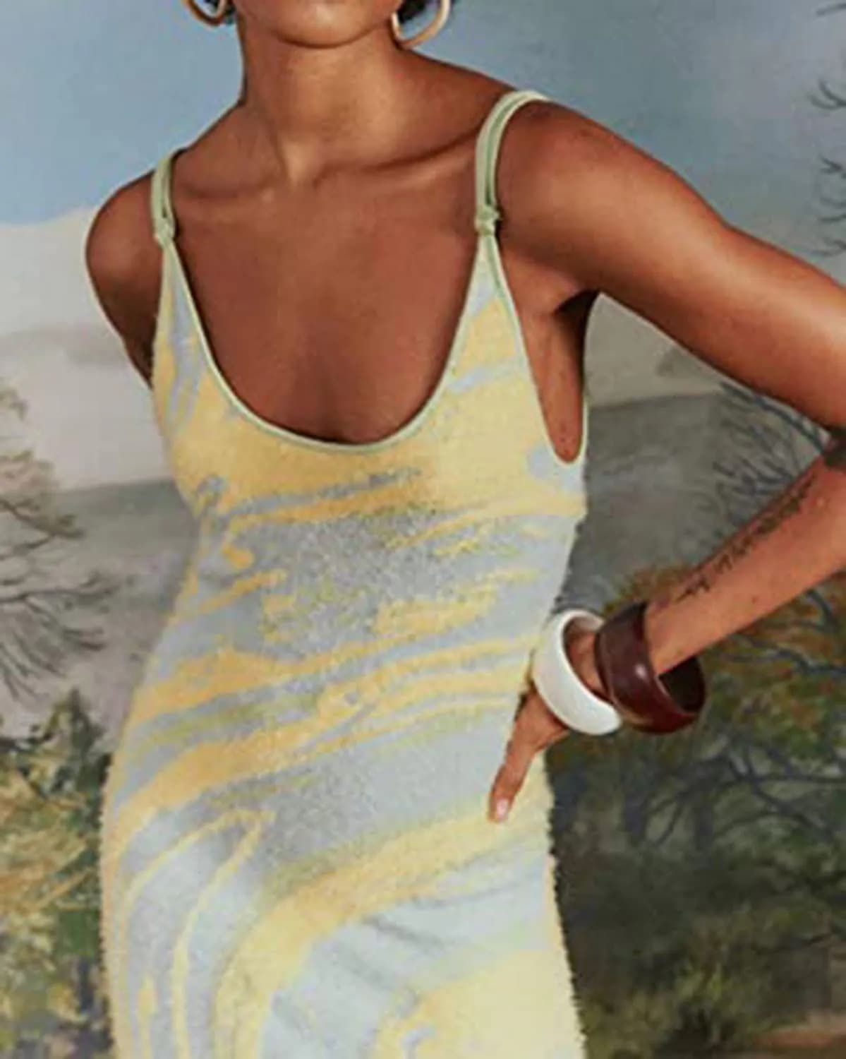image-2021 cross-border source of European and American new women's printed back hollow knit sling long skirt bag hip dress female