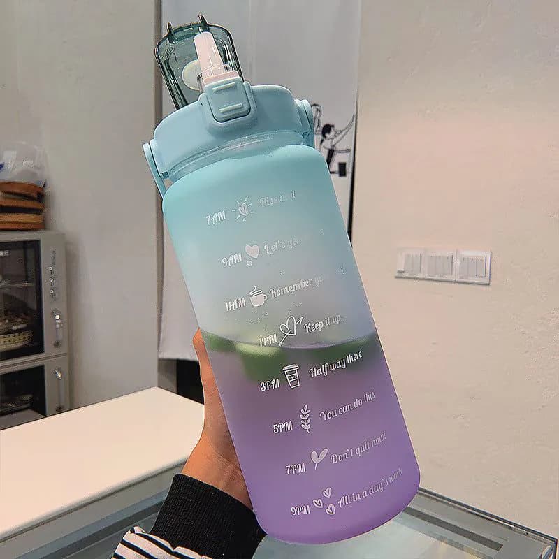 image-Creative large-capacity plastic cup bouncing cover outdoor frosted sports bottle gradient color space cup with scale cup