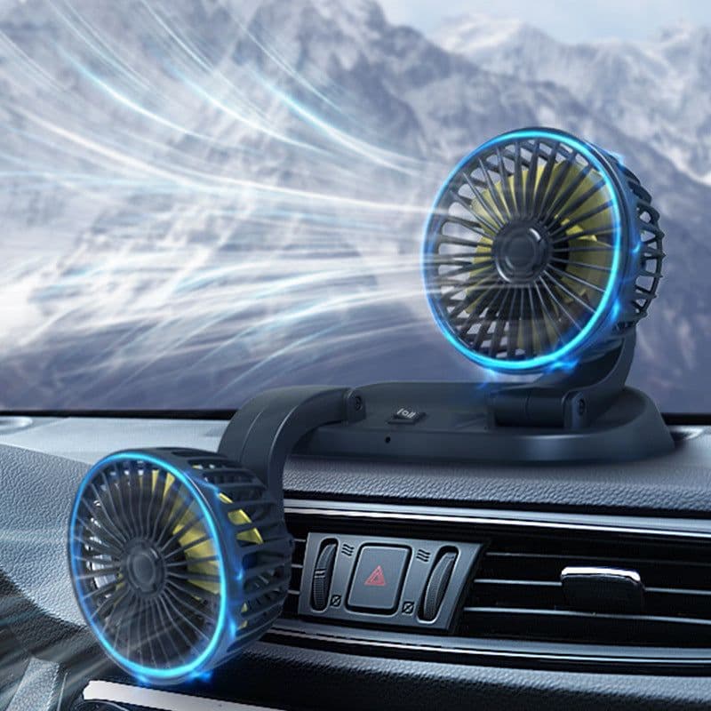 image-Car mini five-blade 360°rotatable fan creative adjustment wind power stop sign fan car supplies