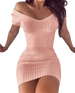 image-Sexy waisted temperament V-neck solid color slim short-sleeved dress with hip pits