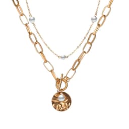 image-European and American new double-layer necklace long punk chain pearl short necklace aliexpress wish explosion clavicle chain female