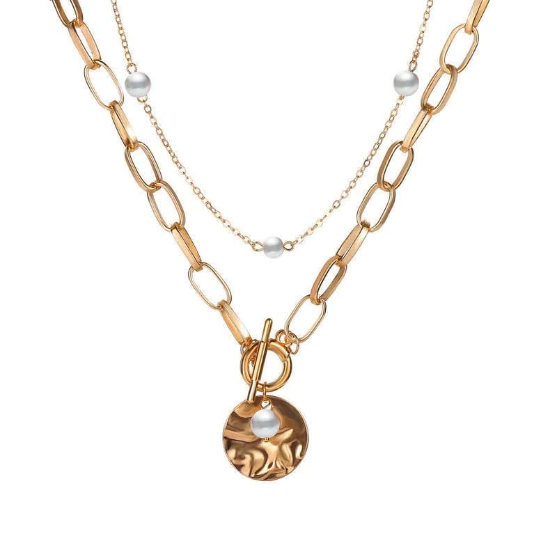 image-European and American new double-layer necklace long punk chain pearl short necklace aliexpress wish explosion clavicle chain female