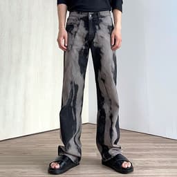 image-MYQ Men's High Street Washed Distressed Jeans Men's Korean Style Trendy Loose Straight Pants Tie Dye Gradient Pants Men