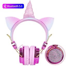 image-Headset children's headset wired wireless bluetooth tablet phone computer with heavy bass unicorn cartoon headset