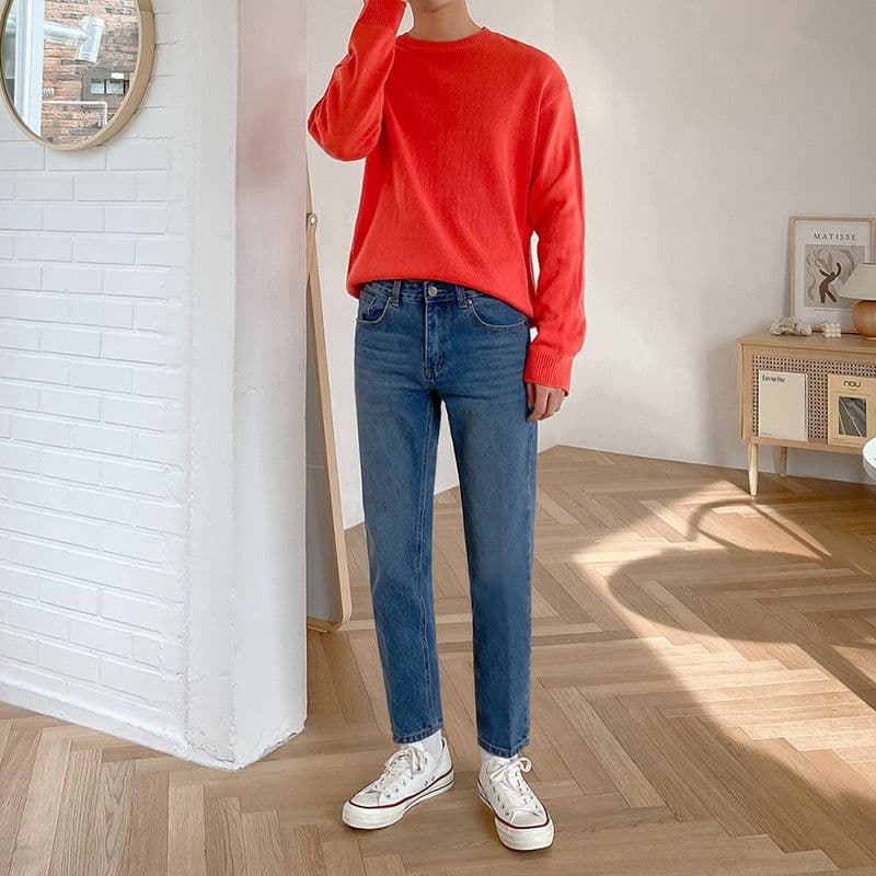 image-MYQ men's autumn nine-point straight-leg jeans loose-fitting Korean style trendy slim-fitting handsome little feet pants