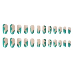 image-Factory foreign trade hot sale long round false nail patch, mint green gold thread wave splicing wearable nail products