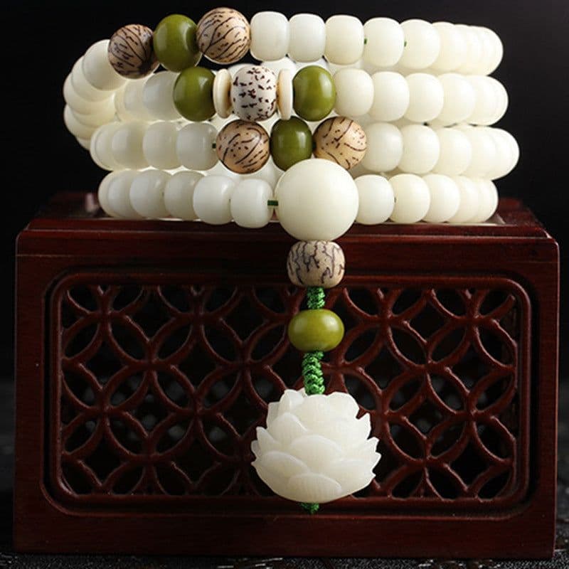 image-White Jade Bodhi Bracelet Women's Bracelet Bodhi Root Carved Lotus 108 Rosary Beads Wenwan Beads Manufacturer