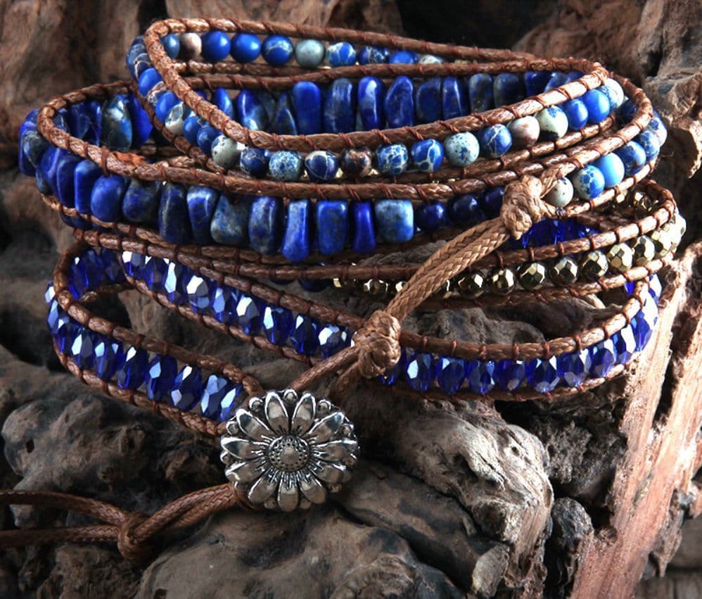 image-Cross-border AliExpress Hot Selling European and American Vintage Natural Cut-Angle Emperor Stone Leather Bracelet Five Circles Multilayer Winding Bracelet