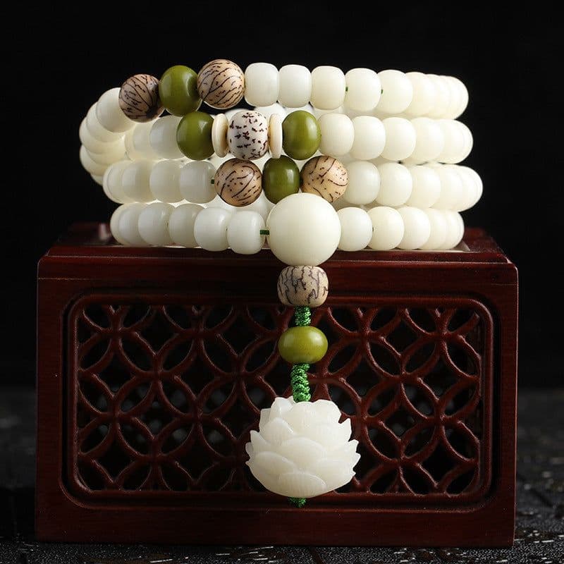 image-White Jade Bodhi Bracelet Women's Bracelet Bodhi Root Carved Lotus 108 Rosary Beads Wenwan Beads Manufacturer