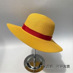image-Cap male Luffy Spring/Summer Travel Sunshade Anime Hat Summer Sunscreen Yellow Braided Cap One Piece Prop Hat