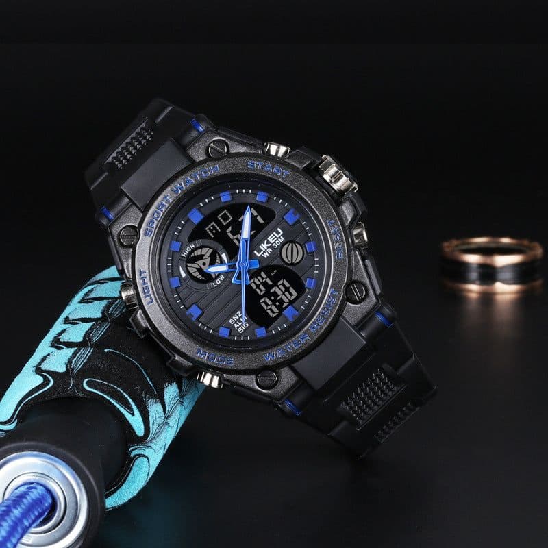 image-2021 new watch male black technology big dial luminous waterproof trend fashion youth student electronic watch