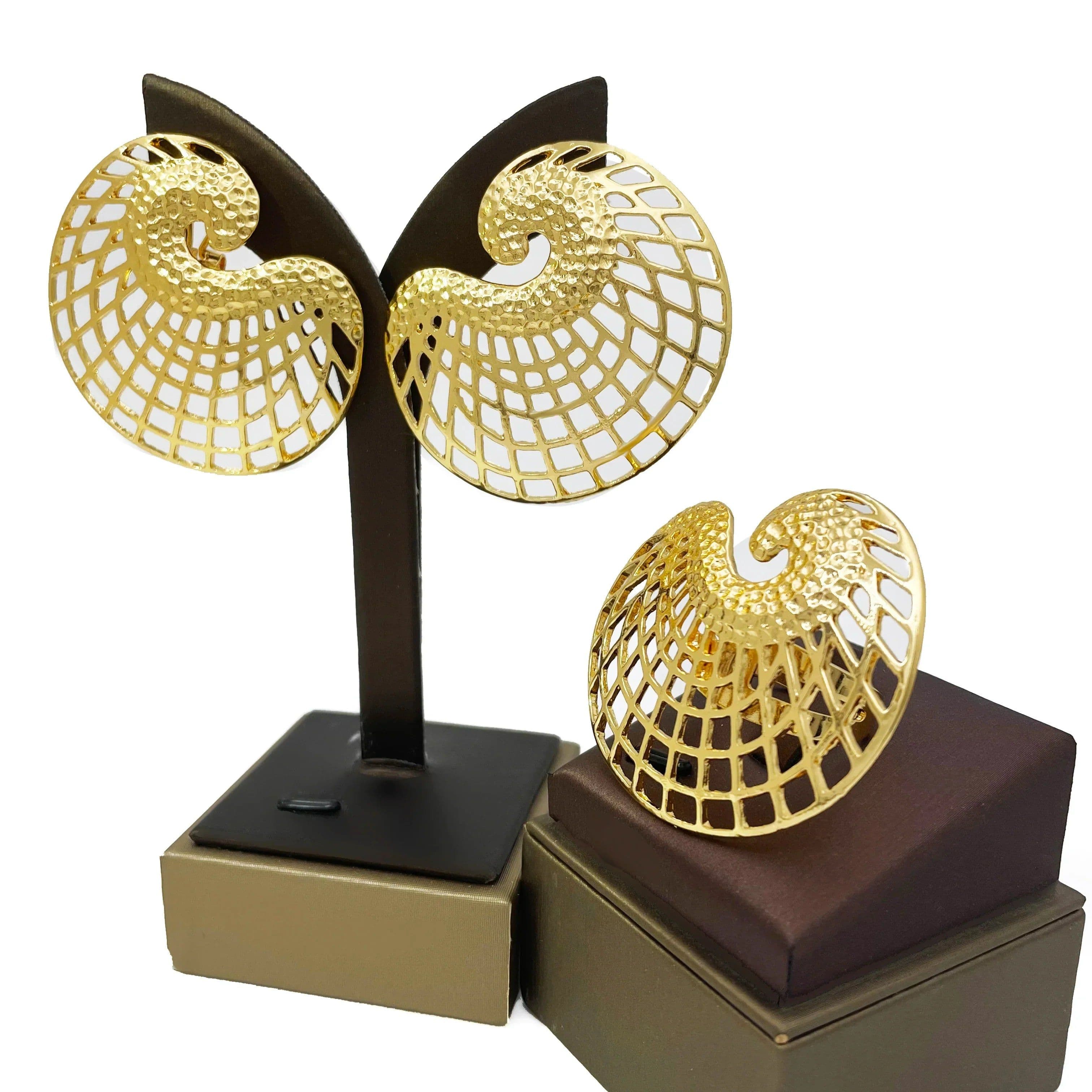 image-18K Gold Plated Earrings and Ring Set (Model 2)