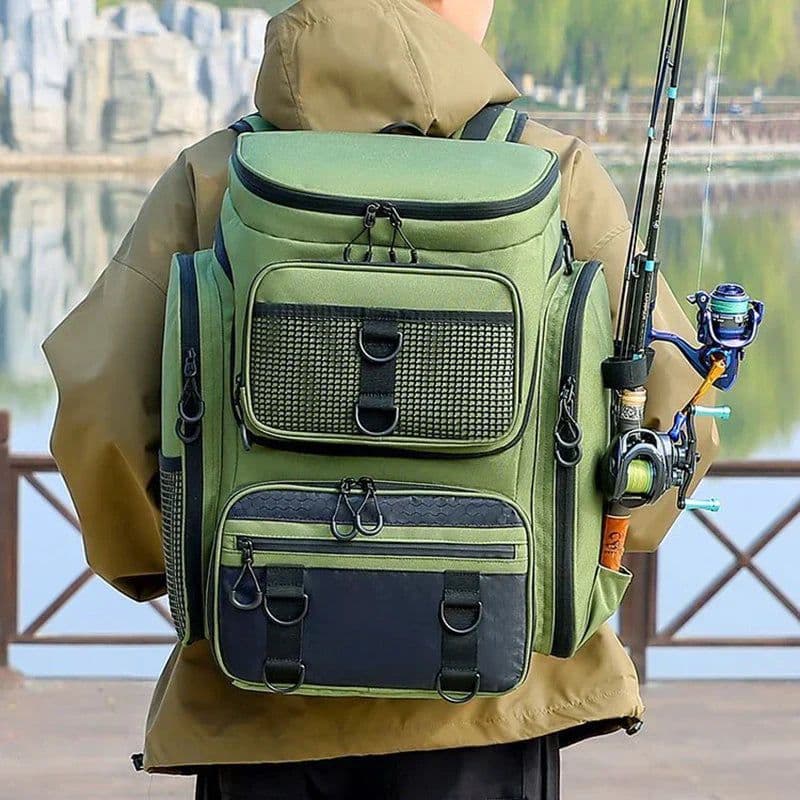 image-Tackle Backpack with Rod Holders Camping Green