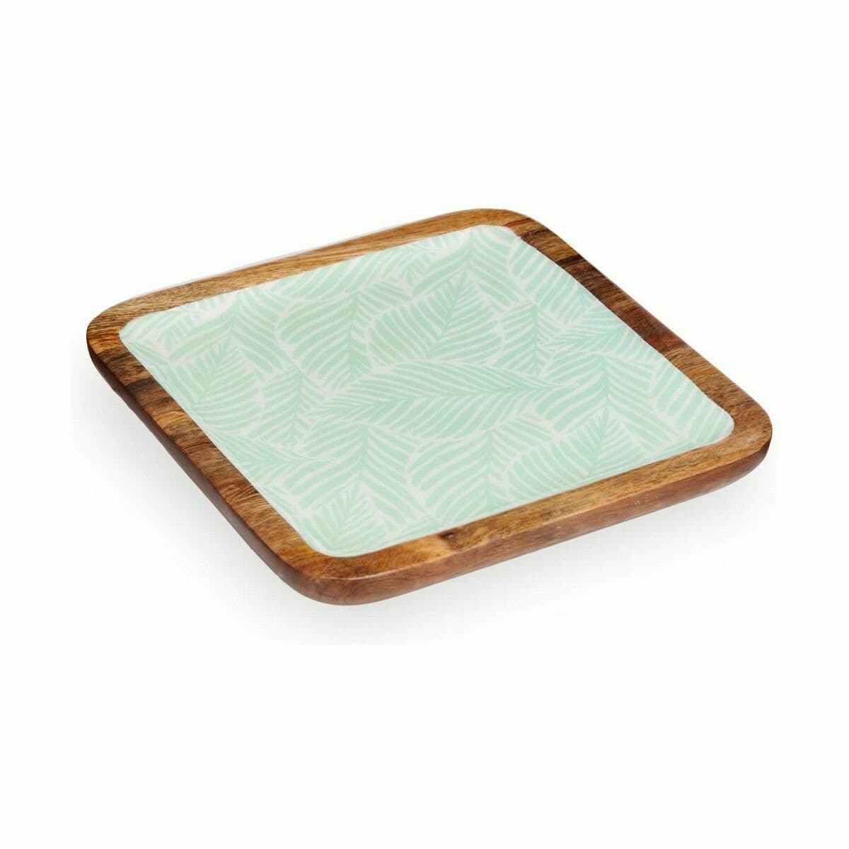image-Centerpiece Gift Decor White Brown Green Polyester Resin Mango wood 25 x 25 cm 25,4 x 2,54 x 25,4 cm Leaf of a plant (6 Units)