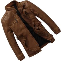 image-Mens PU Leather Fleece Lined Winter Jacket (Yellow fleece)