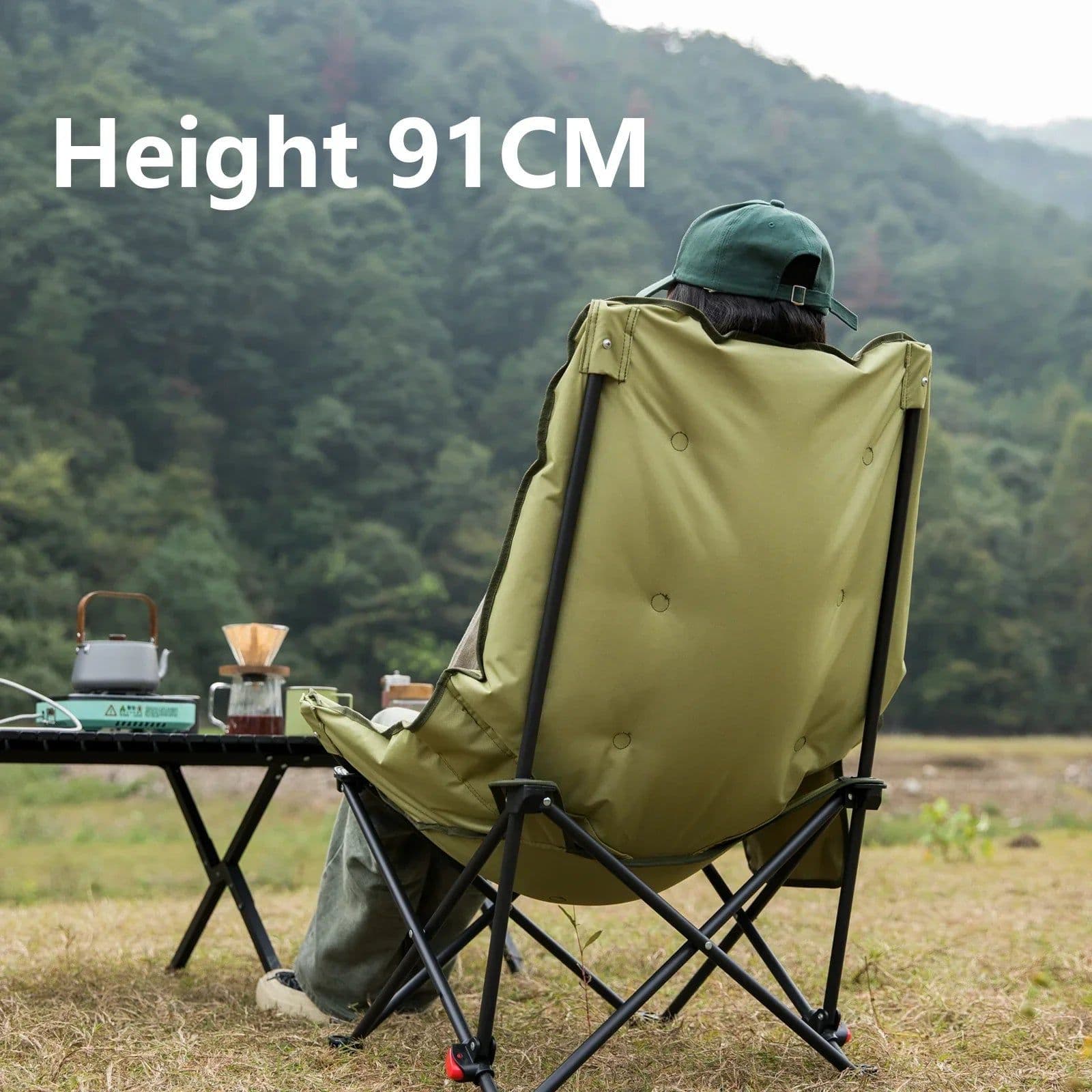 image-High-Back Adjustable Camping Moon Folding Leisure Chair Green
