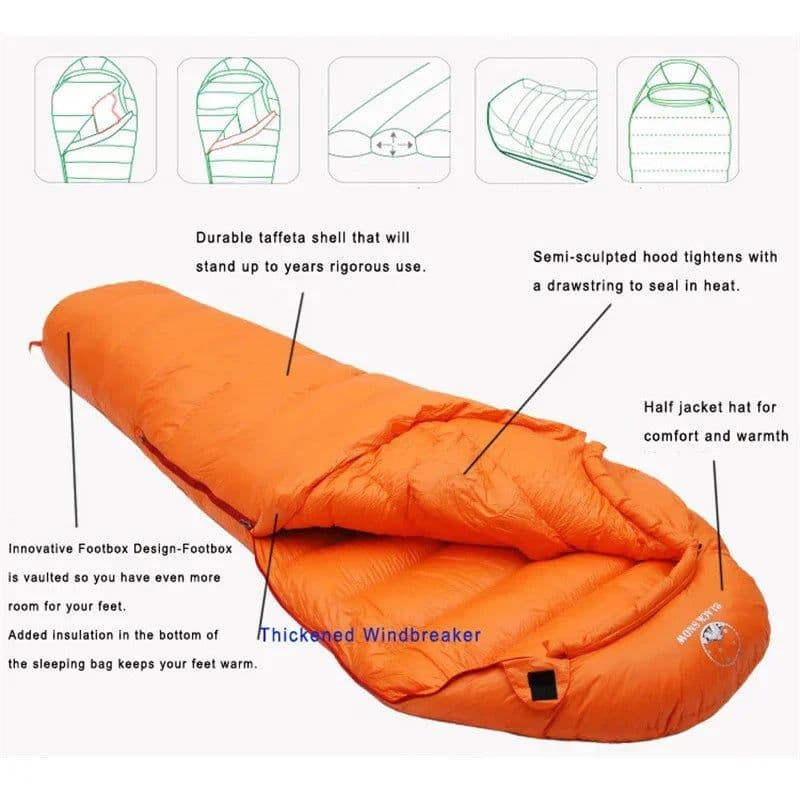 image-Goose Down Mummy Sleeping Bag Orange