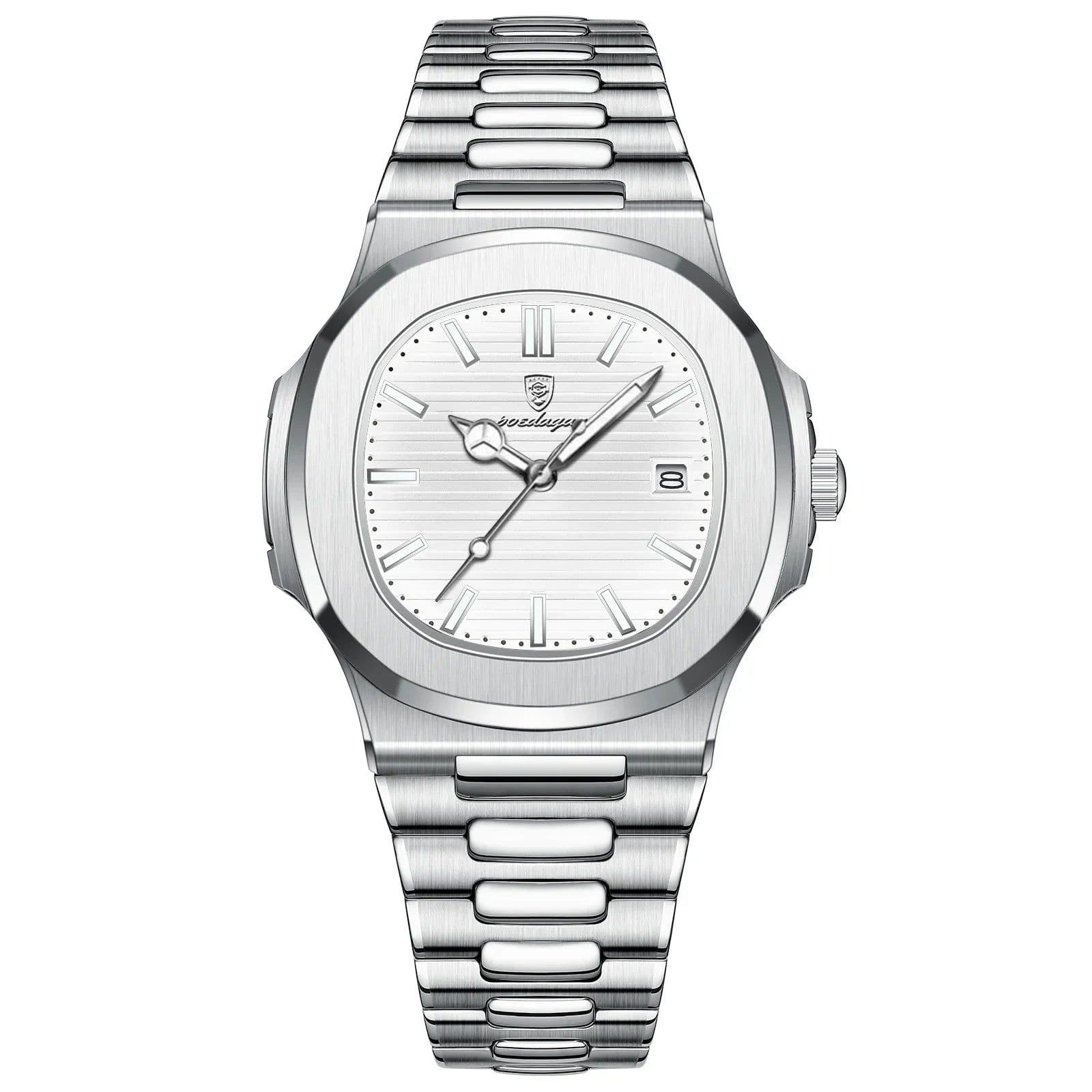 image-Watch for Men Stainless Steel Square Waterproof Quartz (White)