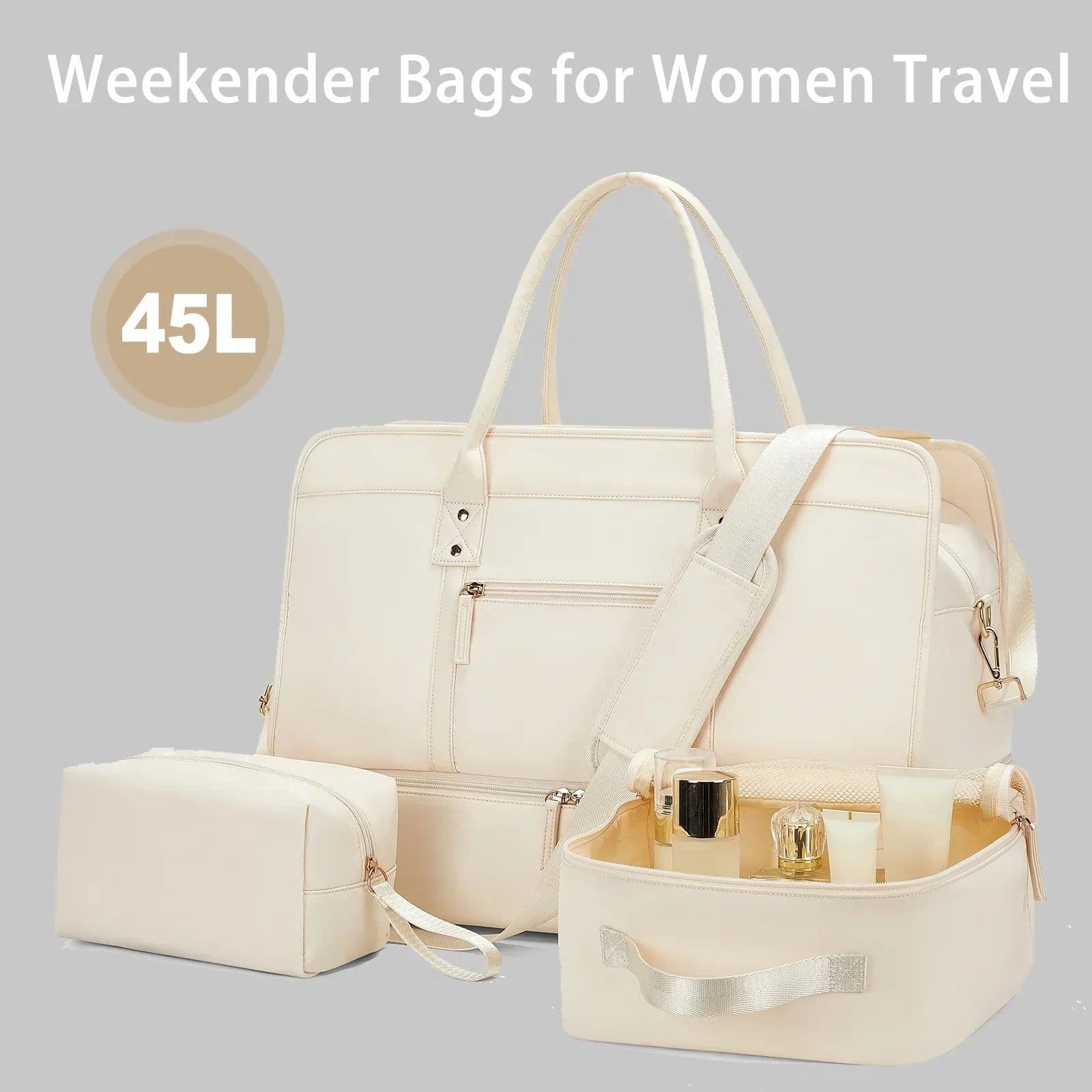 image-Luggage Travel Bag with Clothes and Toiletry Bag (Beige)