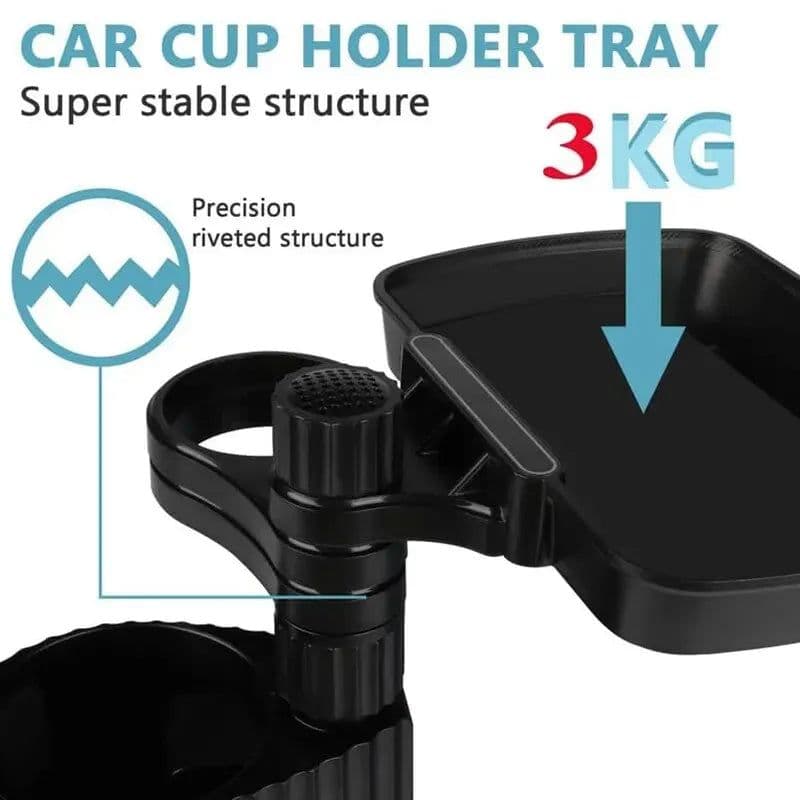 image-Car Cup Holder Expander Tray Detachable Food & Drink Tray Black