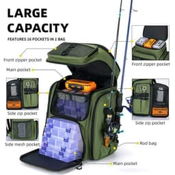 image-Tackle Backpack with Rod Holders Camping Green