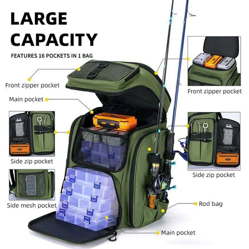 image-Tackle Backpack with Rod Holders Camping Green