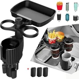 image-Car Cup Holder Expander Tray Detachable Food & Drink Tray Black
