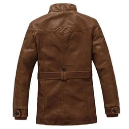 image-Mens PU Leather Fleece Lined Winter Jacket (Yellow fleece)