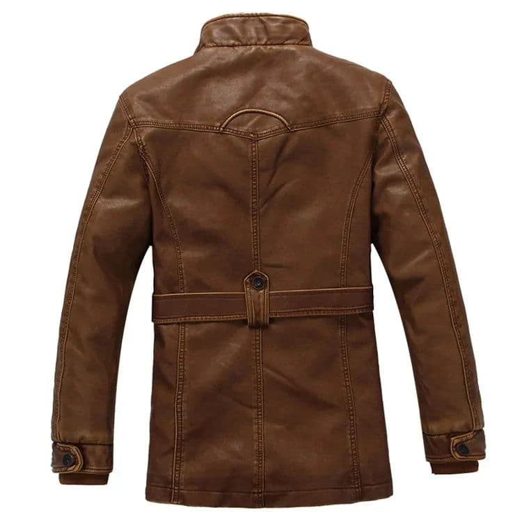 image-Mens PU Leather Fleece Lined Winter Jacket (Yellow fleece)