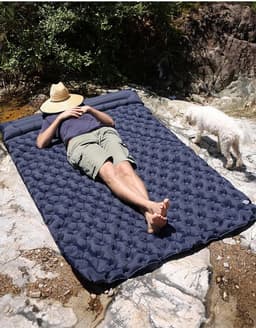 image-Double Sleeping Pad Inflatable Camping Navy Blue