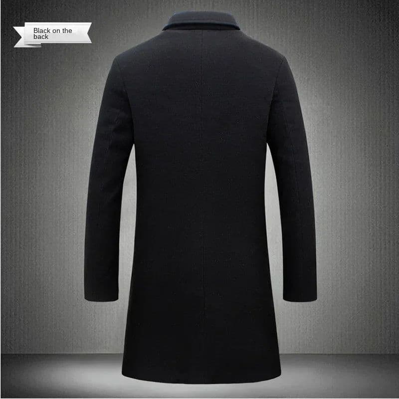 image-Men's Cotton Wool Blend Long Windbreaker Coat (Black)