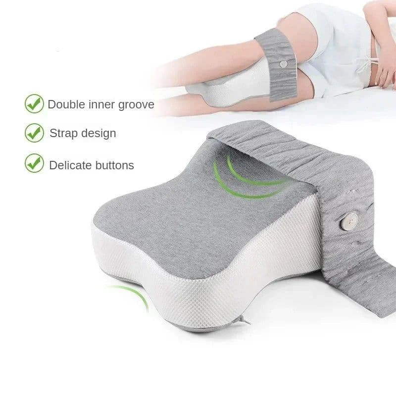 image-Orthopedic Memory Foam Leg Pillow with Adjustable Strap Grey