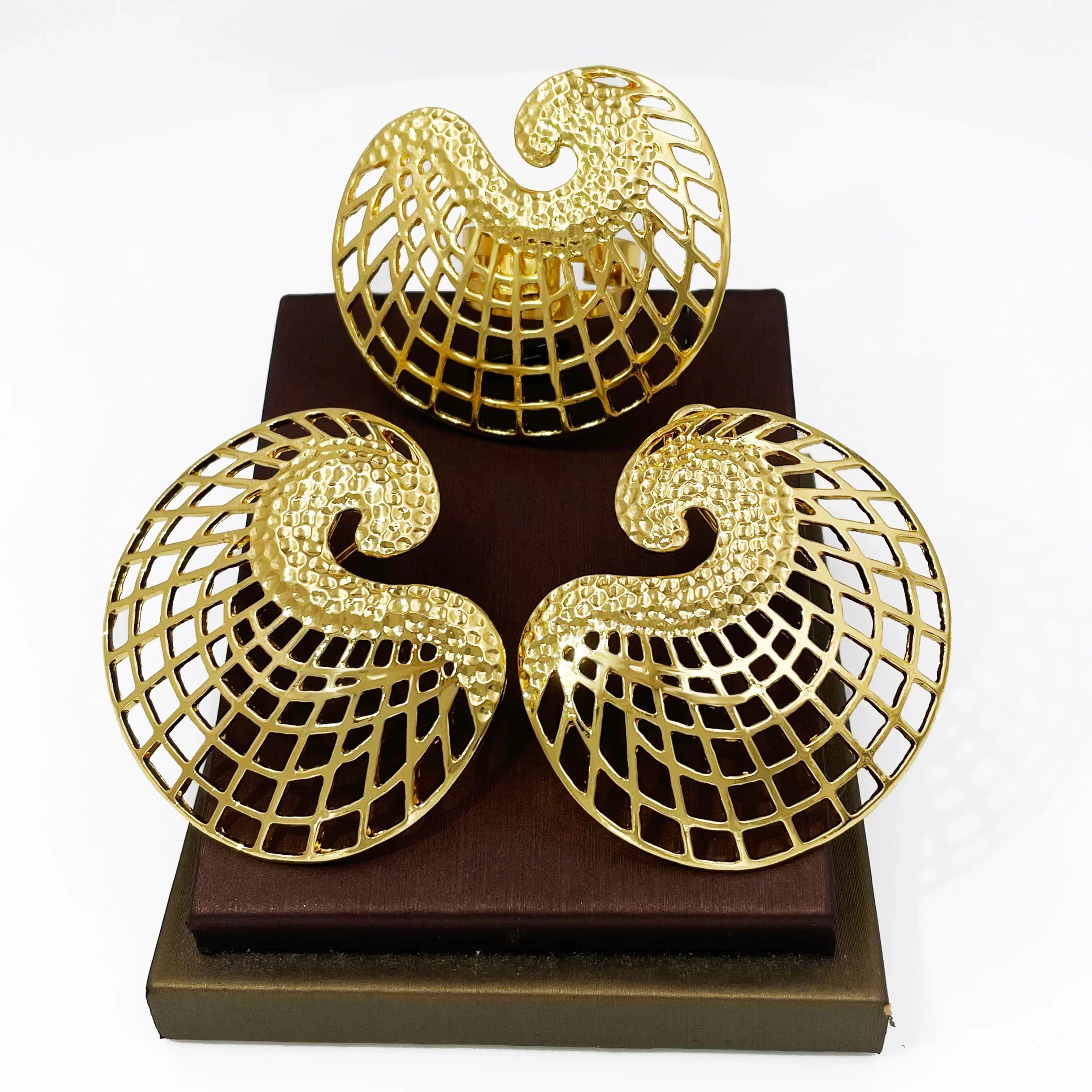image-18K Gold Plated Earrings and Ring Set (Model 2)