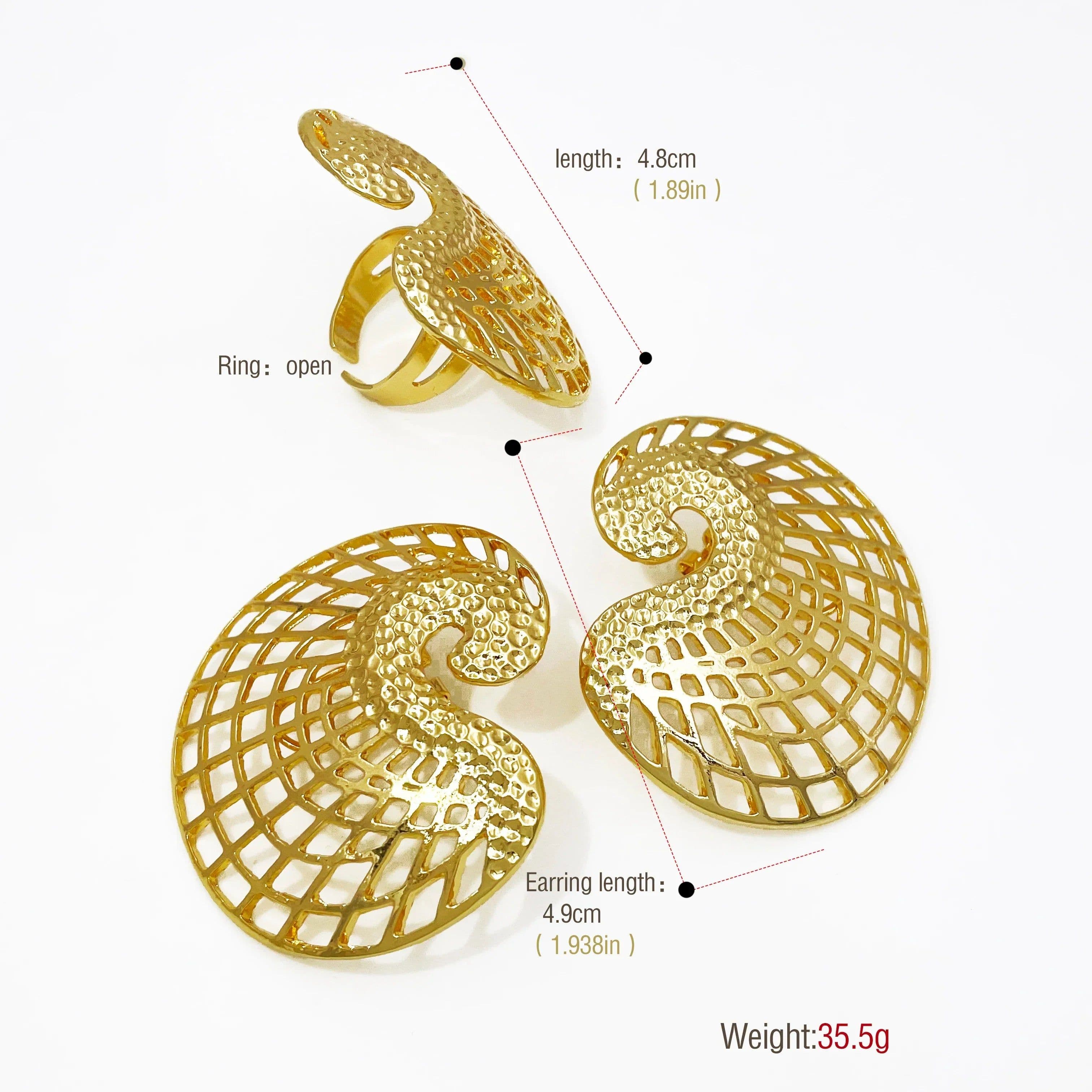 image-18K Gold Plated Earrings and Ring Set (Model 2)