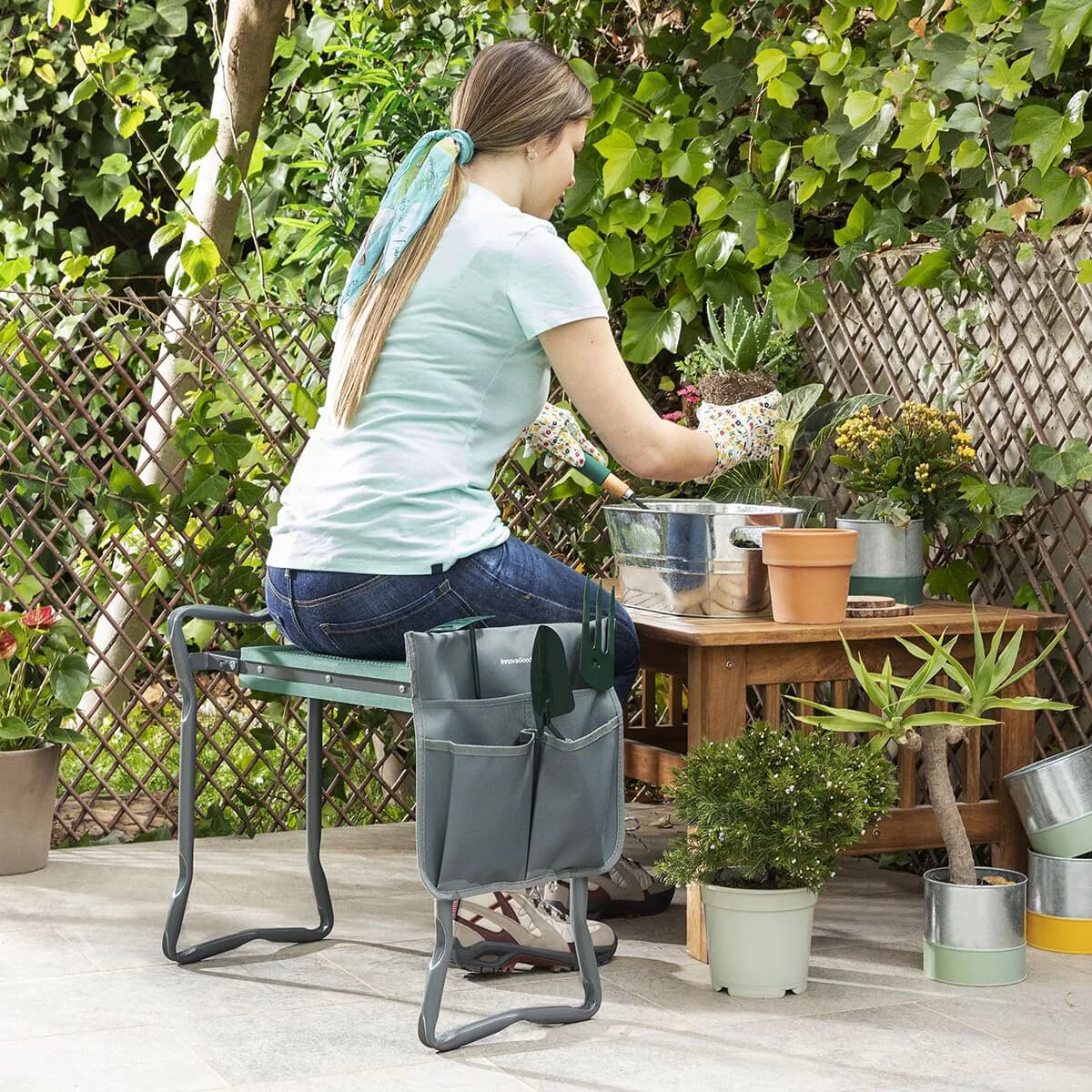 image-3-in-1 Folding Garden Seat with Bag for Tools Situl InnovaGoods
