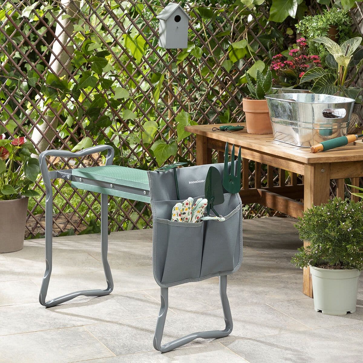 image-3-in-1 Folding Garden Seat with Bag for Tools Situl InnovaGoods