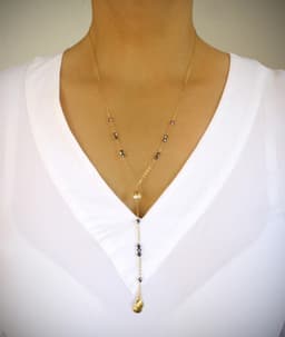image-Gold seashell black diamond crystal necklace