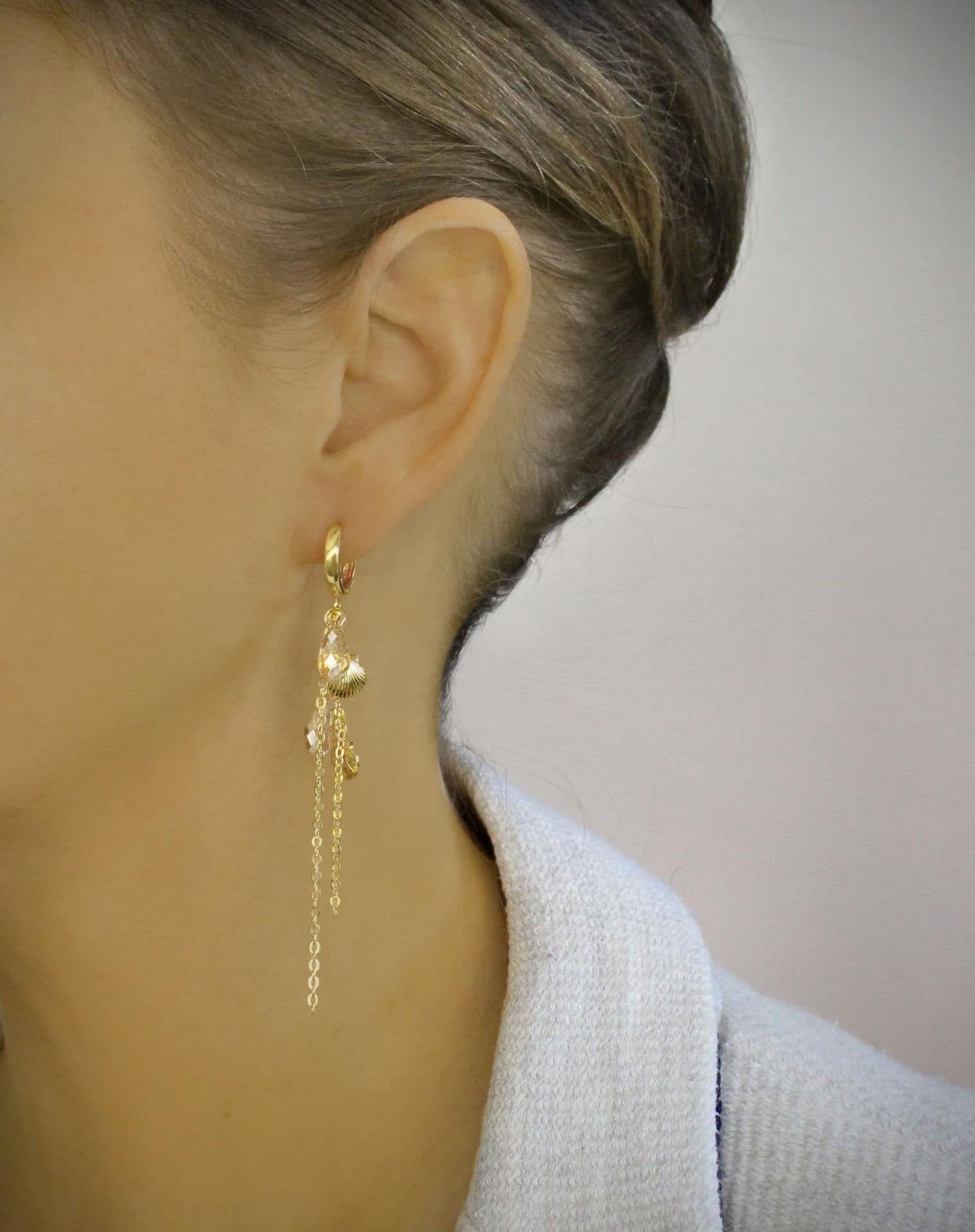 image-Swarovski crystal and gold seashell hoop earrings