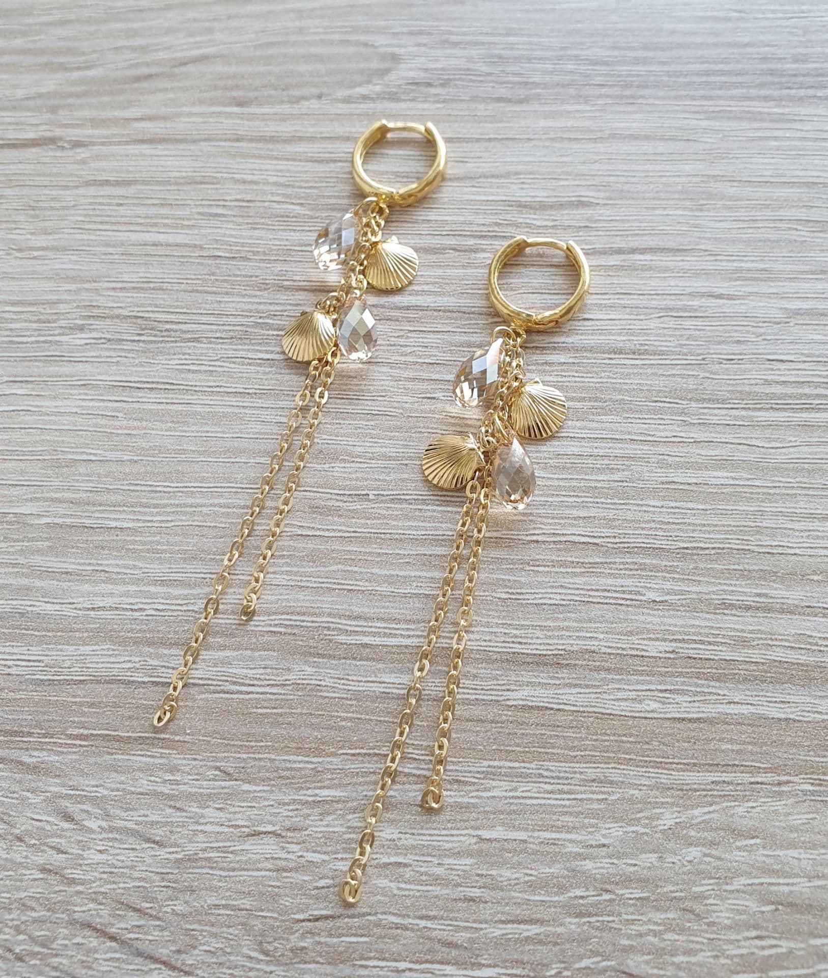 image-Swarovski crystal and gold seashell hoop earrings