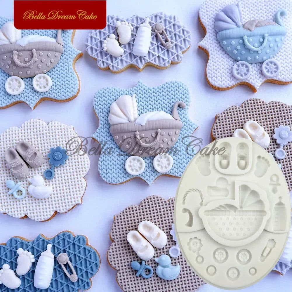 image-3D Baby Shower Pram Design Silicone Mold Fondant Chocolate Mould DIY Clay Resin Model Cake Decorating Tools Baking Accessories