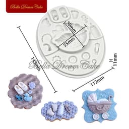 image-3D Baby Shower Pram Design Silicone Mold Fondant Chocolate Mould DIY Clay Resin Model Cake Decorating Tools Baking Accessories