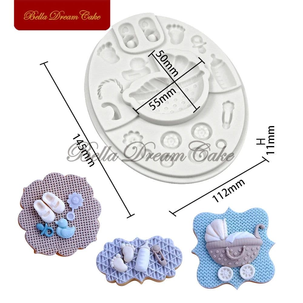 image-3D Baby Shower Pram Design Silicone Mold Fondant Chocolate Mould DIY Clay Resin Model Cake Decorating Tools Baking Accessories