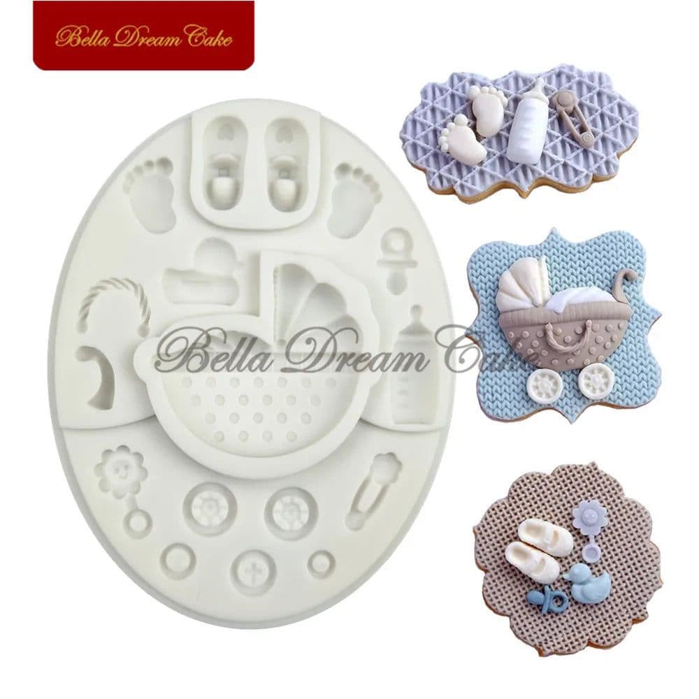 image-3D Baby Shower Pram Design Silicone Mold Fondant Chocolate Mould DIY Clay Resin Model Cake Decorating Tools Baking Accessories