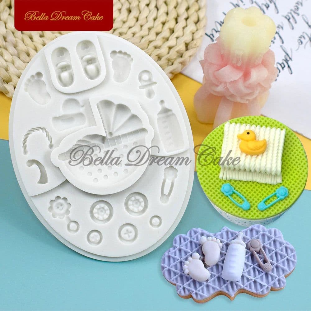 image-3D Baby Shower Pram Design Silicone Mold Fondant Chocolate Mould DIY Clay Resin Model Cake Decorating Tools Baking Accessories