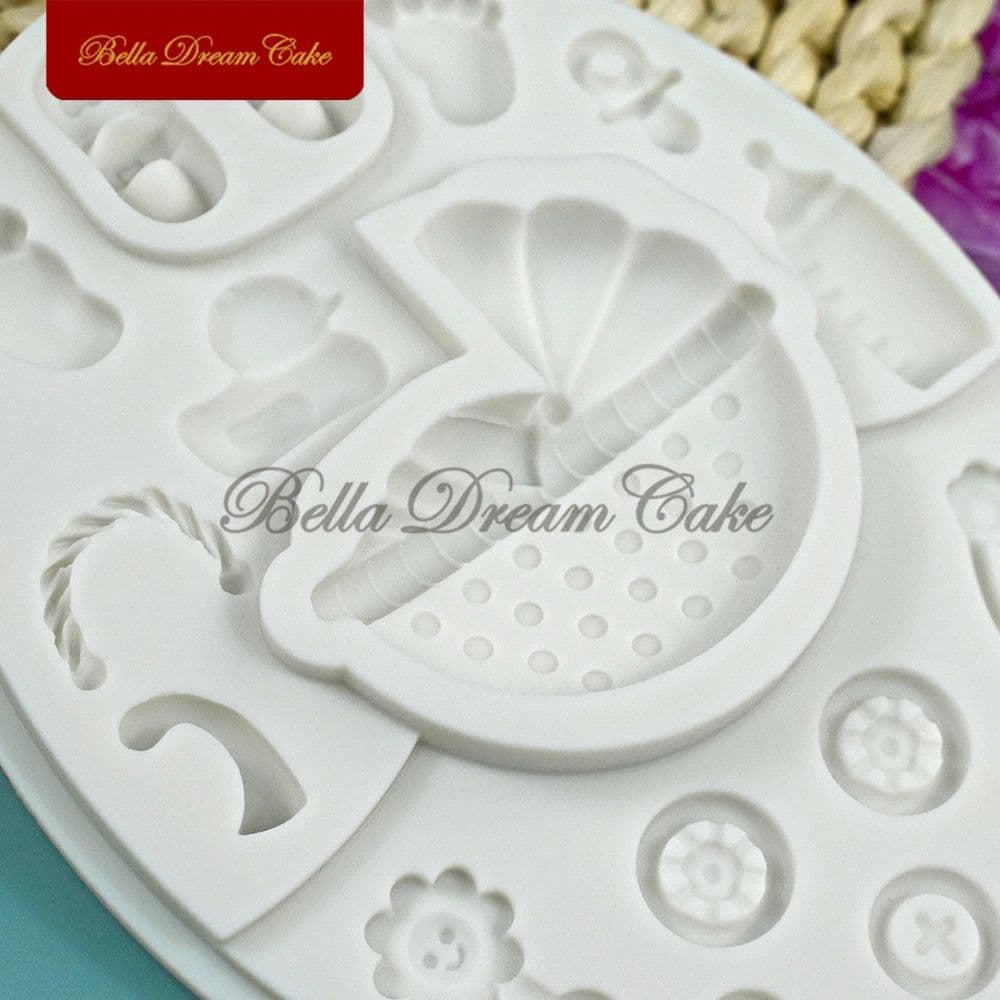 image-3D Baby Shower Pram Design Silicone Mold Fondant Chocolate Mould DIY Clay Resin Model Cake Decorating Tools Baking Accessories