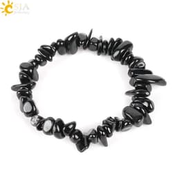 image-CSJA Black Tourmaline Bracelets for Women Crystal Bracelets Chip Beads Chakra Natural Gem Stone Reiki Healing Meditation E705