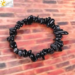 image-CSJA Black Tourmaline Bracelets for Women Crystal Bracelets Chip Beads Chakra Natural Gem Stone Reiki Healing Meditation E705