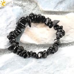 image-CSJA Black Tourmaline Bracelets for Women Crystal Bracelets Chip Beads Chakra Natural Gem Stone Reiki Healing Meditation E705